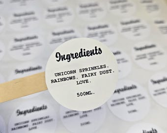 Custom Ingredients Stickers 37mm – Allergy Info Labels for Food, Baking, Cosmetics, Skincare & Homemade Products