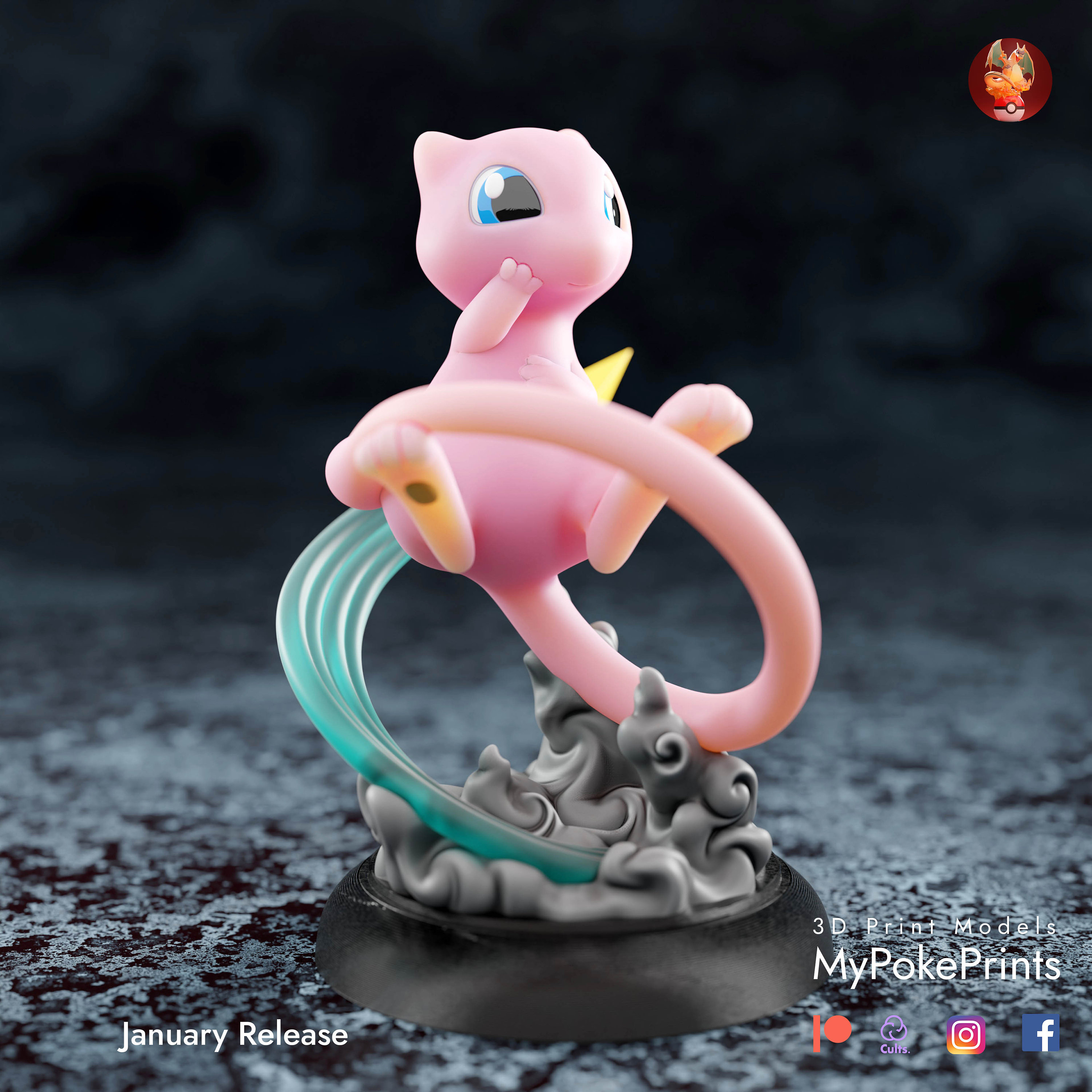 Mew Pokemon holding a heart 3D model 3D printable