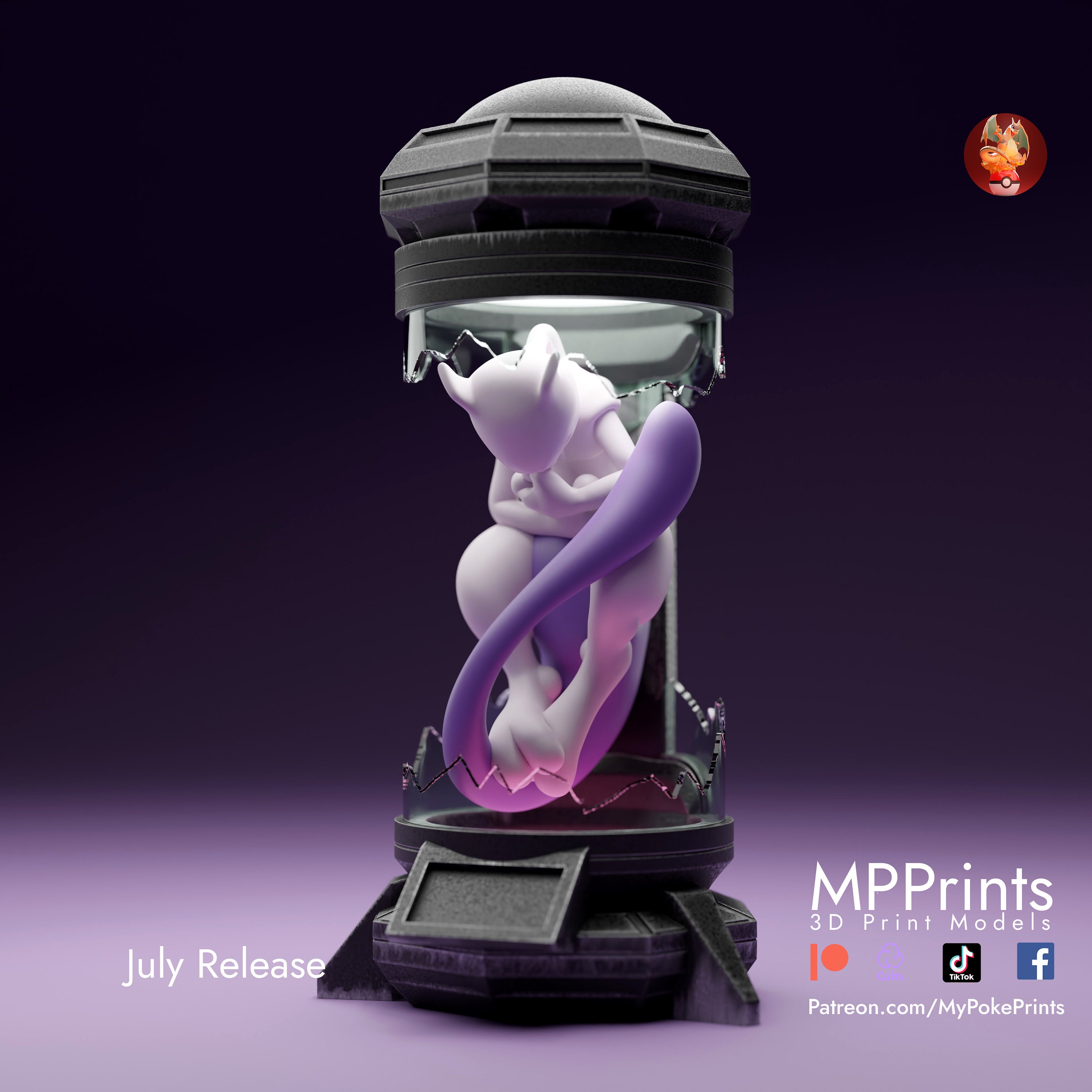 Mewtwo, Pokémon 3D Printed Figure, Fan Art Model Kit Statue for Collectors  