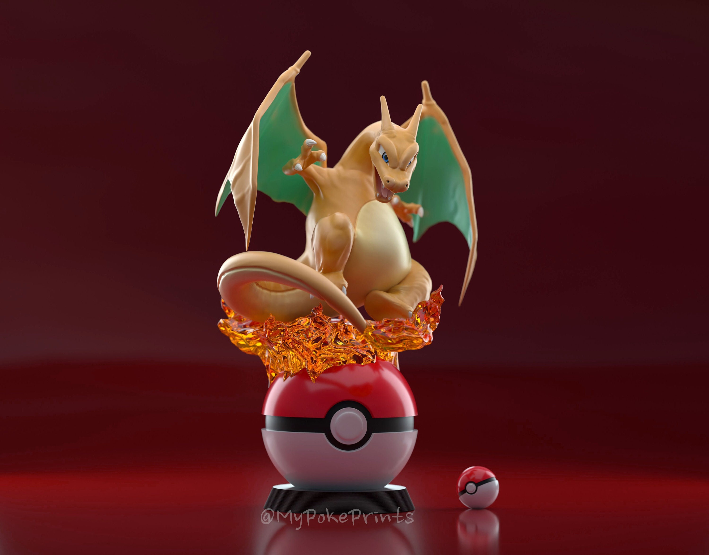 Figurine Mega Dracaufeu LED Pokémon Noir et Bleu - 24 cm avec