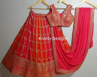 Pink and Orange Lehenga Choli For Women indian Designer Wedding Wear Chaniya Choli Function Wear Party Wear Reception Wear Indian Lehengas