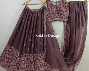 Rosy Purple Lehenga Choli: Georgette Thread & Sequin Embroidery lehengas