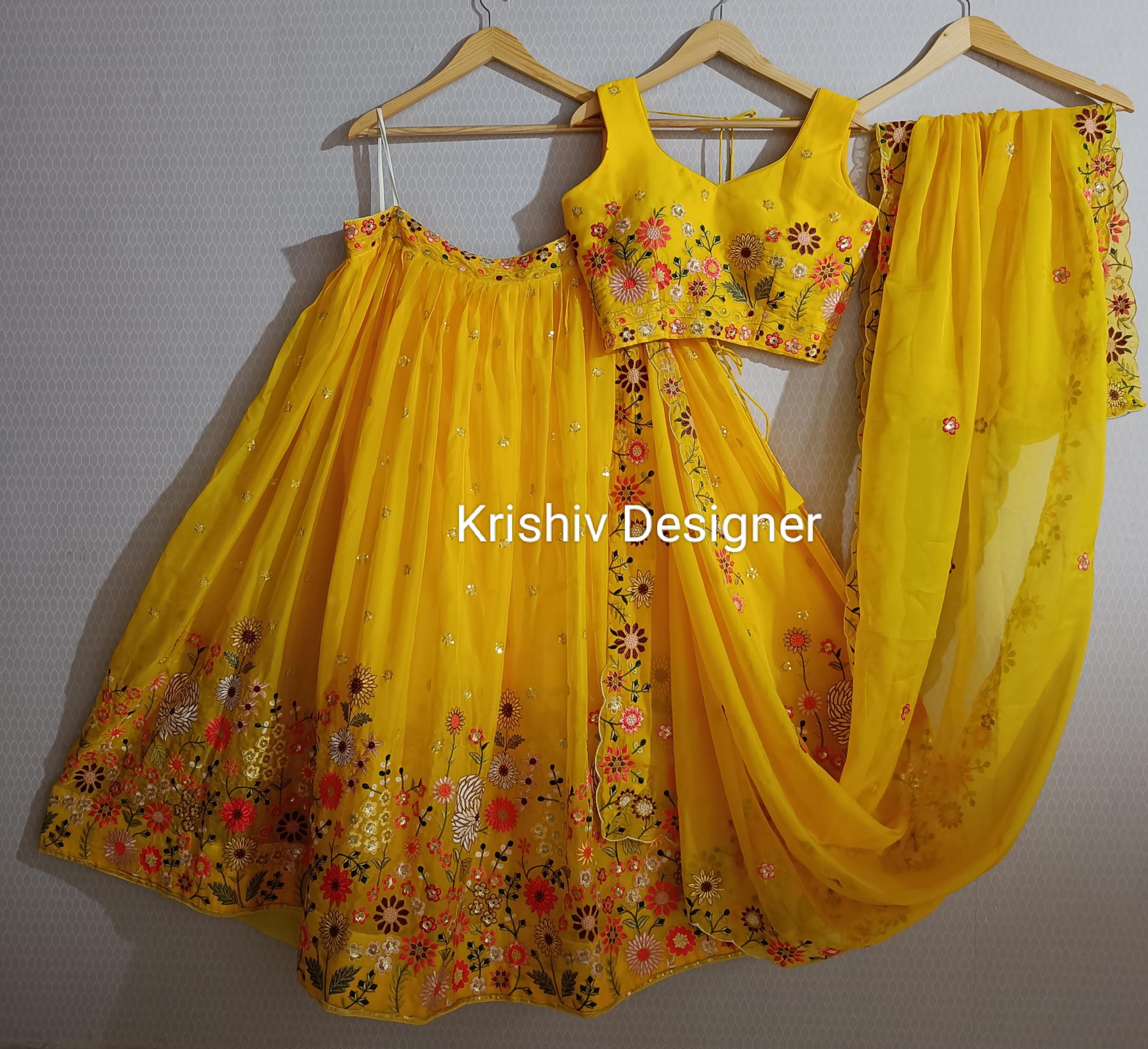 white christmas dresses Yellow Crepe V- Neck Embroiderd Kaftan – Handcrafted Festive Wear M / Golden Yellow main image 1