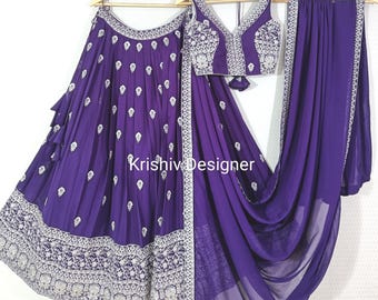 Purple Lehenga Choli: Fox Georgette Indian Wedding Wear lengha