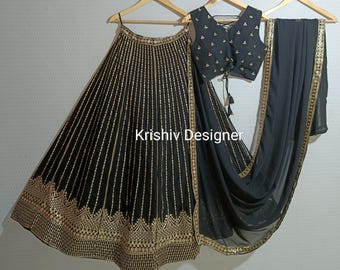 Black Lehenga Choli: Georgette Indian Outfit with Thread & Sequins work lengha