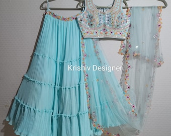 Sky Blue Lehenga Choli: Indian Wedding Outfit, Sequins Embroidery outfits