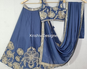 Blue Lehenga Choli: Indian Wedding Wear, Thread & Sequins Embroidery work chaniya choli