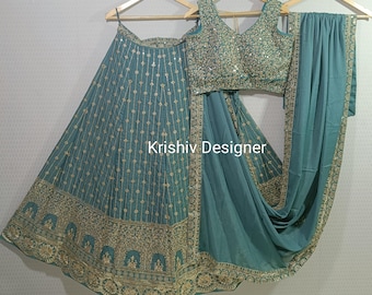 Teal Green Lehenga Choli: Georgette Indian Wedding Outfit