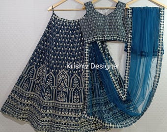 Navy Blue Lehenga Choli: Sequins Embroidery Indian Wedding Outfit