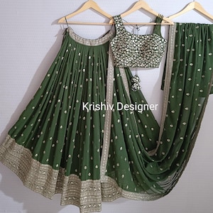 Zielona Lehenga choli dla kobiet najwyższej jakości tkanina Georgette Chaniya choli dla dziewcząt odzież ślubna odzież funkcjonalna odzież imprezowa niestandardowa lengha choli