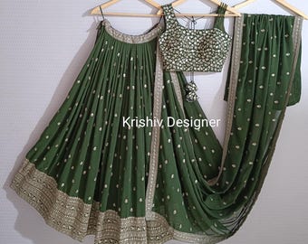 Green Lehenga choli for Women Top Quality Georgette fabric Chaniya choli For Girls Wedding Wear function Wear Party Wear custom lengha choli