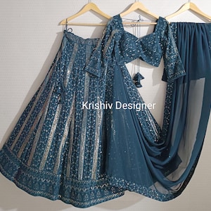 Teal Blue Lehenga choli for women indian Designer Wedding Wear function Wear party wear Reception Wear chaniya choli for girls indian outfit