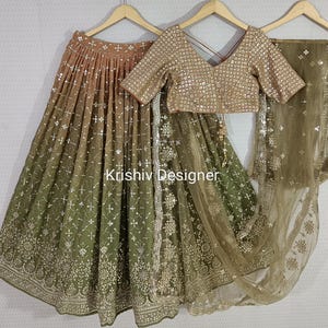 Green Embroidered Lehenga Choli: Indian Wedding Lengha, Georgette Chaniya Choli