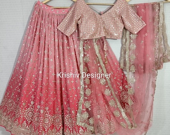 Peach Embroidered Lehenga Choli: Indian Wedding Designer Outfit