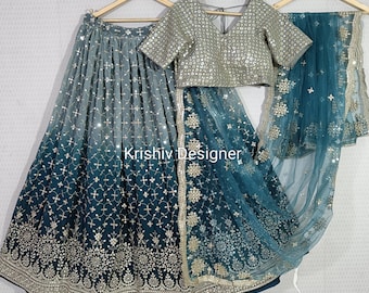 刺繍ジョーゼット レヘンガ チョリ: インドの結婚式レンガ、ザリ スパンコール チャニヤ チョリ