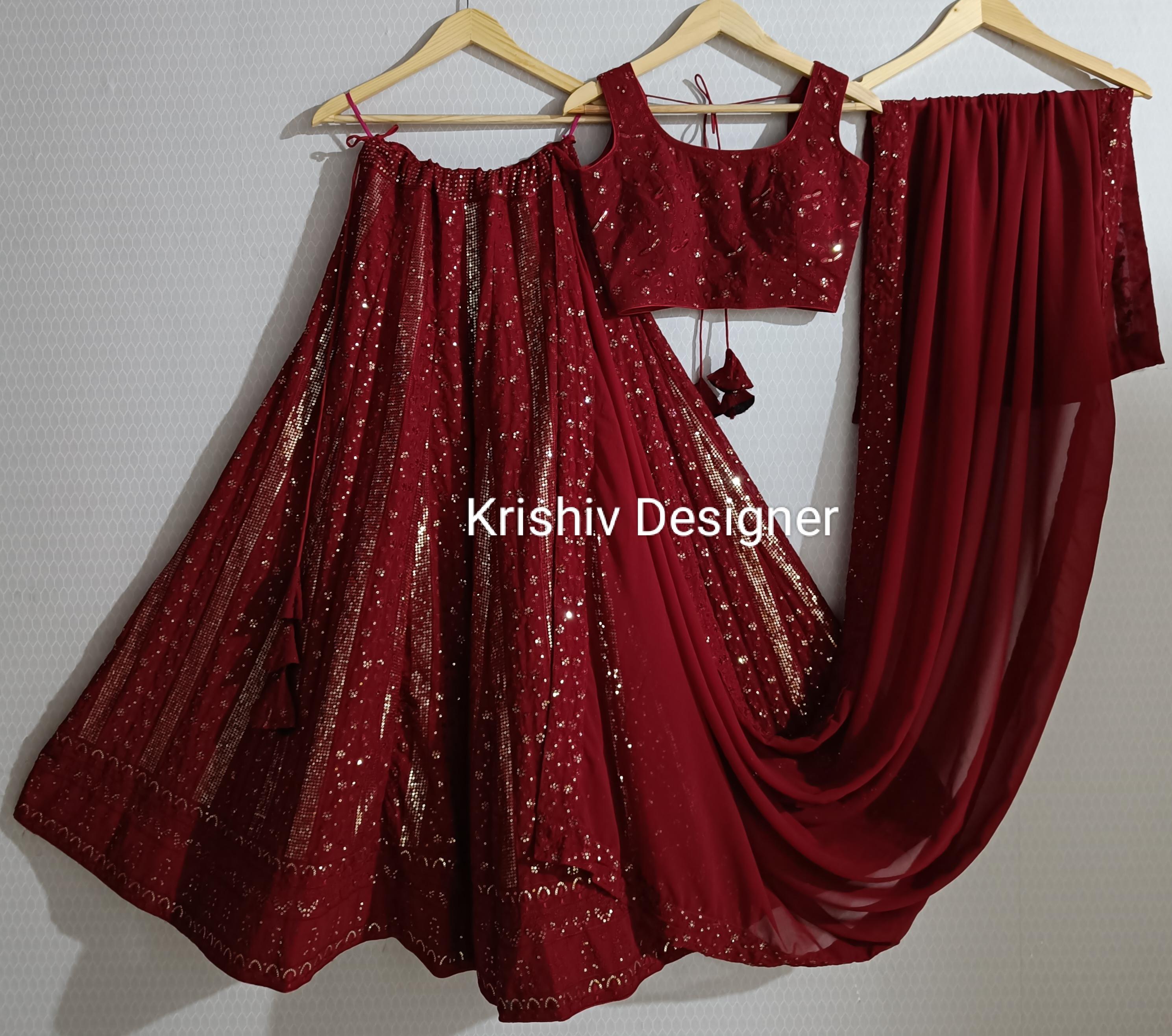 Maroon Lehenga Choli: Sequin Embroidery Indian Outfit