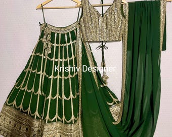 Green Lehenga Choli: Indian Wedding Outfit, Sequins Embroidery lehengas
