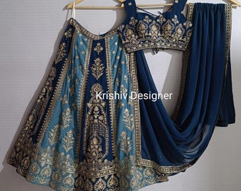 Georgette Lehenga Choli: Thread & Sequins Embroidery, Indian Wedding Wear lehengas