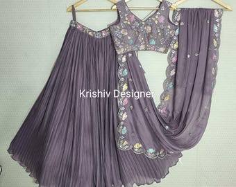 Designer Georgette Lehenga Choli: Indian Wedding Wear, Thread & Sequins Embroidery lengha