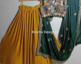 Yellow Lehenga Choli: Indian Wedding Wear with Embroidery