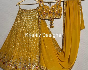 Yellow Lehenga Choli For Women Indian Designer Wedding Wear Party Wear Function Wear Reception Wear chaniya choli bollywood Style lengha