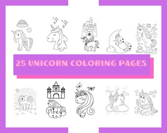 Unicorn Coloring Pages for Kids 25 Pages| 25 Digital Prints for Coloring