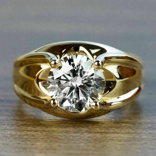 14k Solid Gold Moissanite Men's Ring Engagement Ring for Etsy