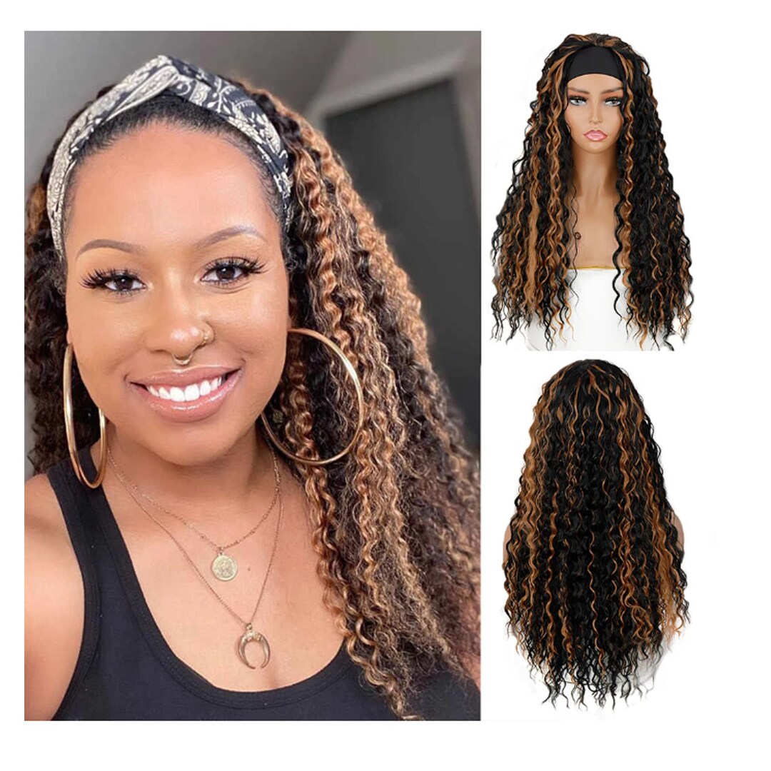 Black Women's Hair Band Long Water Ripple Synthetic High Temperature