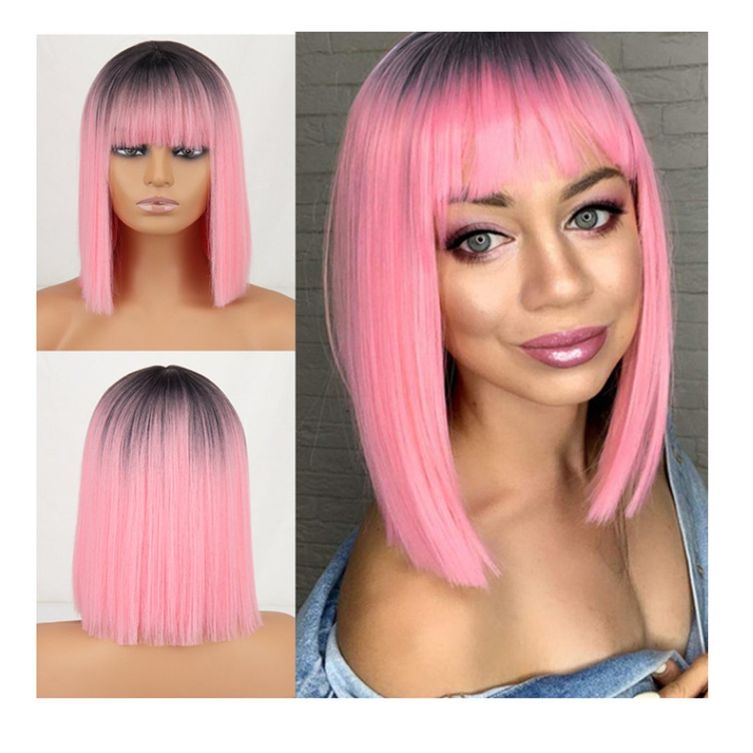 Kurze Bob-Perücke – Rosa & Schwarz, Für Damen & Kostümpartys