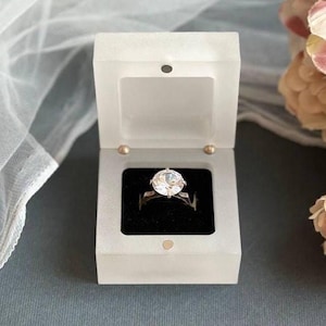 White proposal ring box, Acrylic engagement ring box proposal, small engagement ring box