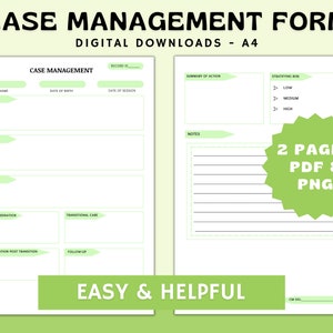 Case Management (Green), Case Manager Cheat sheet Notes, Paperwork Template, Management Printable Form, Client Documentation