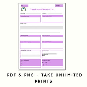 Counseling Session Notes Template: Therapist Printable (PDF & PNG) - Etsy