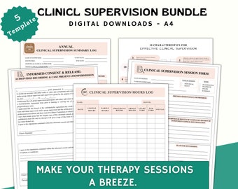 Clinical Supervision Bundle, Annual Clinical Supervision Summary Log, Session Form, Supervision Hour Log, Effective Assessment Tips