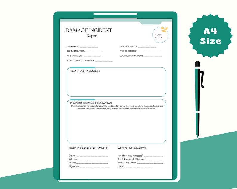 Damage Incident Report Template: Editable Canva Form (digital Download ...
