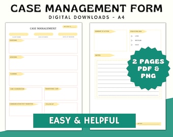 Case Management Form: Client Documentation Template (PDF & PNG)