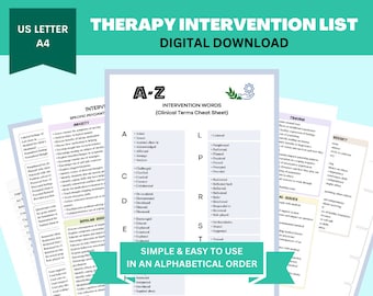 Therapy Intervention List: Clinical Terms Cheat Sheet (Digital Download)