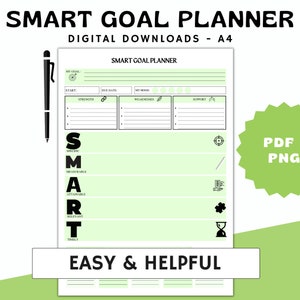 Smart-Goal-Planer Template (grün), Therapeuten-Tool für Ziele, Ziel-Setting Arbeitsblatt, Bewertungsplaner, Smart Worksheet,