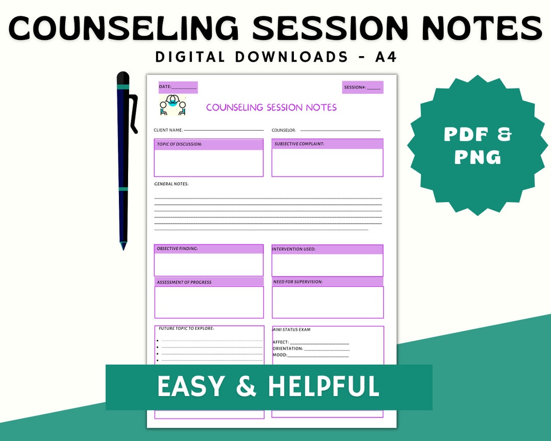 Counseling Session Notes Template: Therapist Printable (PDF & PNG) - Etsy