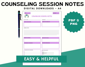 Counseling Session Notes Template: Therapist Printable (PDF & PNG)