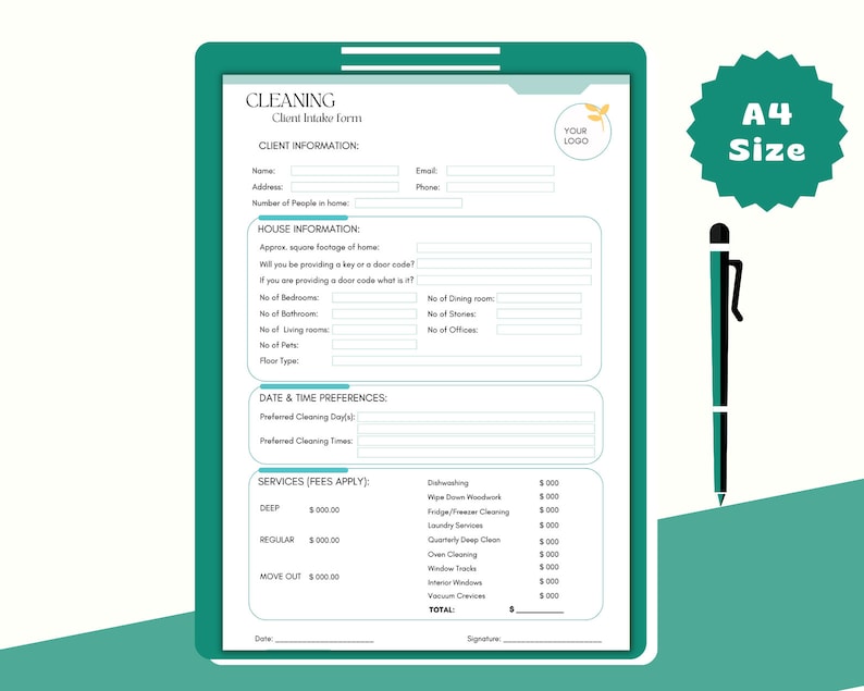 Cleaning Client Intake Form Template, Digital Client Intake Template ...
