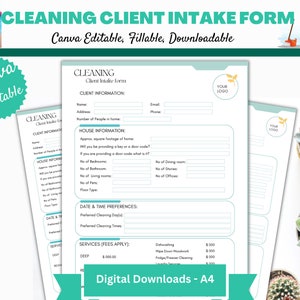 Cleaning Client Intake Form Template, Digital Client Intake Template, Editable in Canva, Creative Intake Form, Janitorial Services,