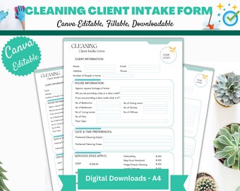 Reinigen Kunden Intake Form Vorlage: Bearbeitbares Canva Design (Digitaler Download)