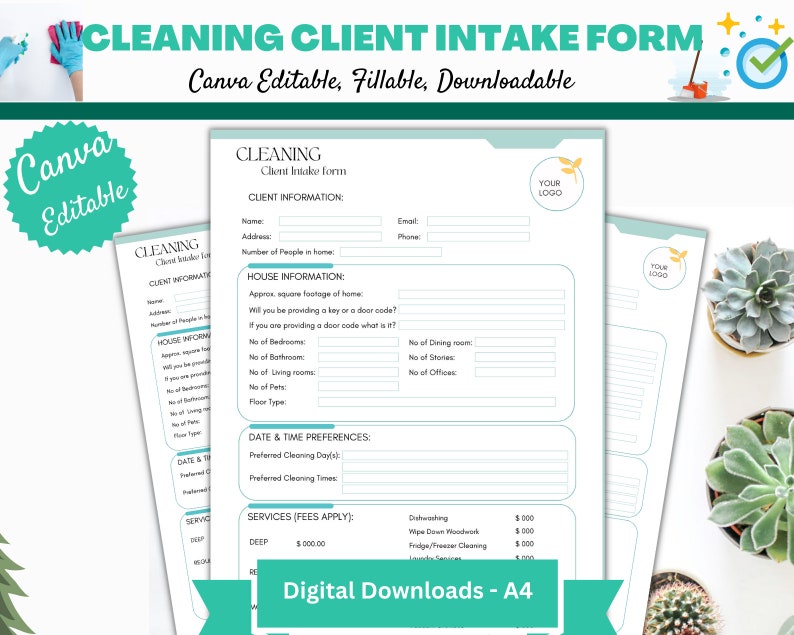 Cleaning Client Intake Form Template, Digital Client Intake Template ...