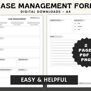Case Management(Gray), Management  Printable Form, Client Documentation, Case Manager Notes, Social Worker Template, Paper work Template