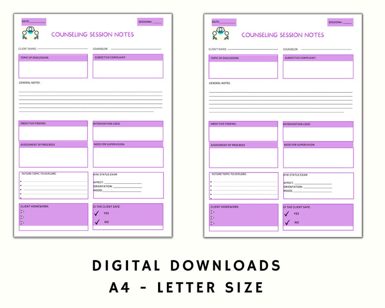 Counseling Session Notes Template: Therapist Printable (PDF & PNG) - Etsy
