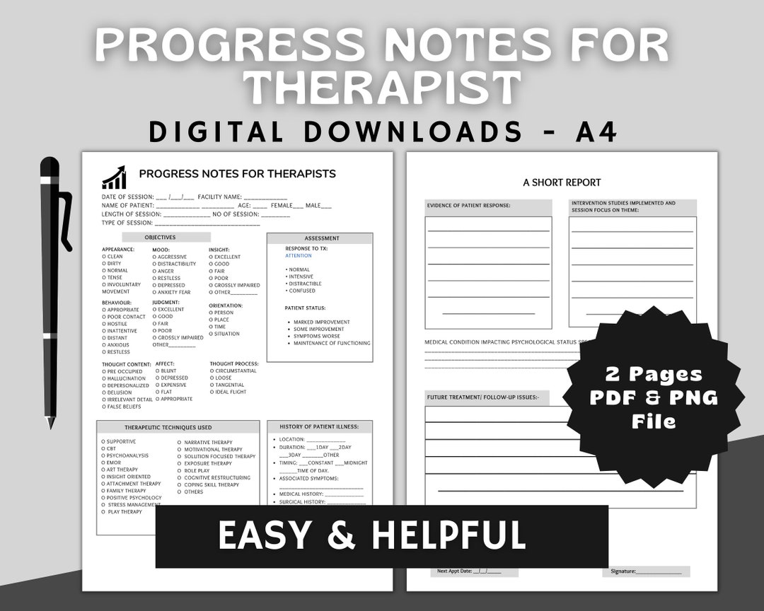 Therapist Progress Notes Template: Printable Patient Tracker (A4) - Etsy