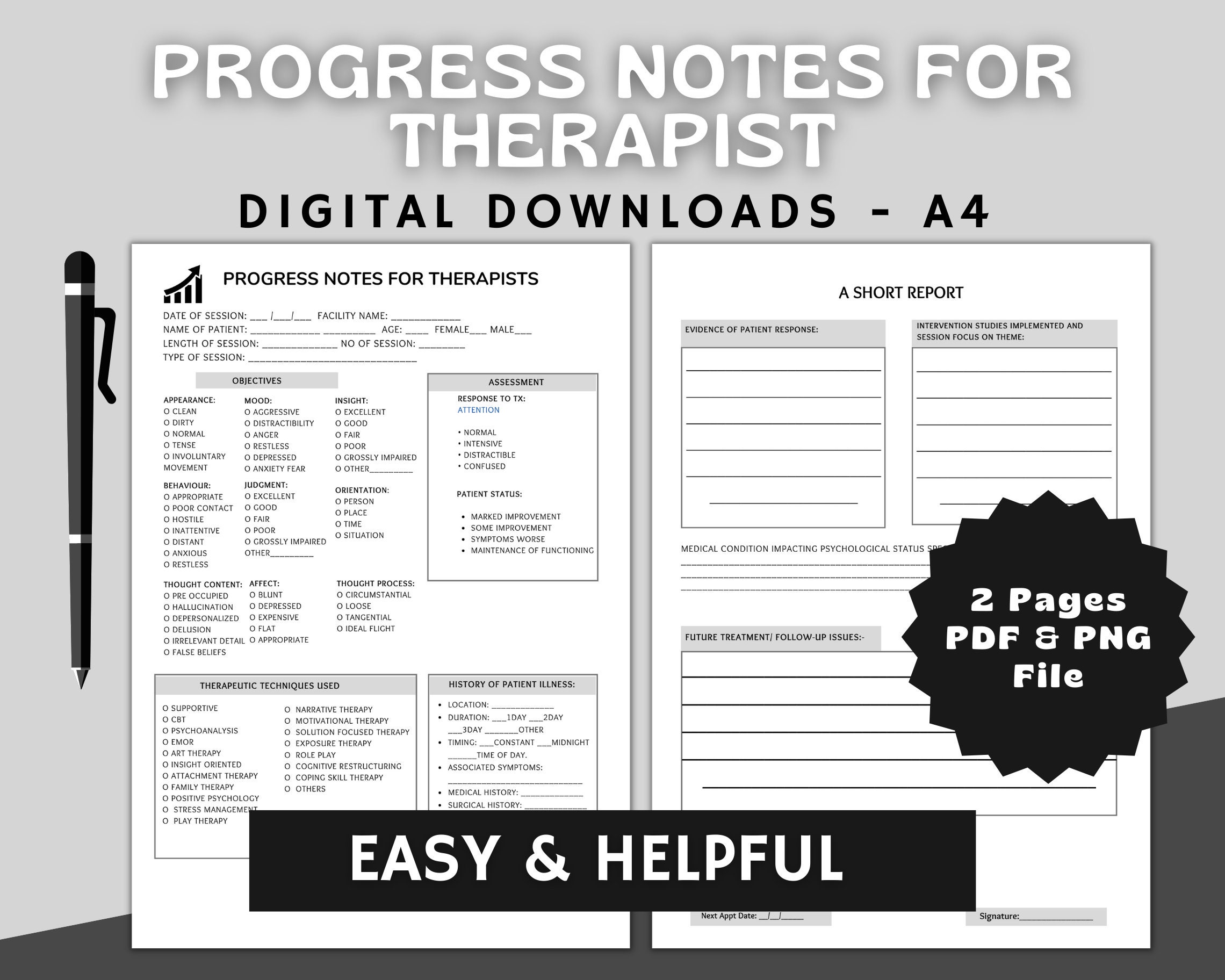 Therapist Progress Notes Template: Printable Patient Tracker (A4) - Etsy