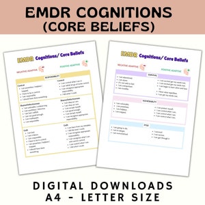 EMDR Cognitives / Core Beliefs, Emdr Negative, Positive Cognitives, EMDR Psychoedukation Ressourcen Arbeitsblätter, Inner Critic, Therapie Tool