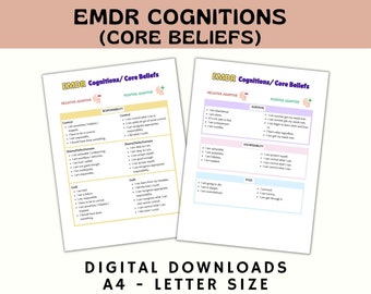Hojas de trabajo de creencias fundamentales de cogniciones EMDR: Herramienta terapéutica (descarga digital)