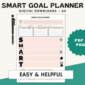 Life Goal Planner (Pink), Smart Goal  Worksheet, Goal Action Plan ,Goal Tracker Planner, Goal Worksheet, Smart Goals